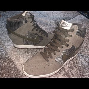 NIKE Dunk Sky Hi Mesh Suede Olive Green Wedge Sneakers RARE